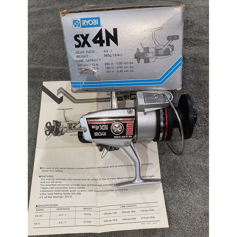 Ryobi SX4N Silver Cloud Spinning Reel Vintage Graphite Skirted Spool with Box